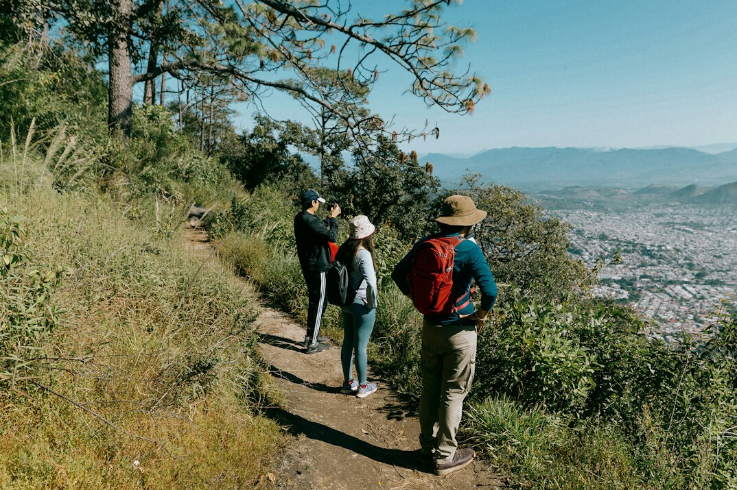 healthy seniors hiking outdoors